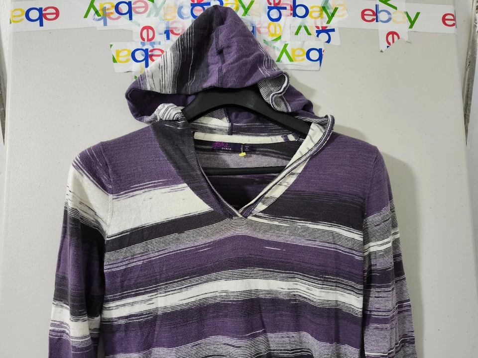 Sudadera Prana Para Mujer S Púrpura Sudadera con Capucha Pullover Cuello en V Rayas Suave Elastizada Cómoda Foto 3 de 4