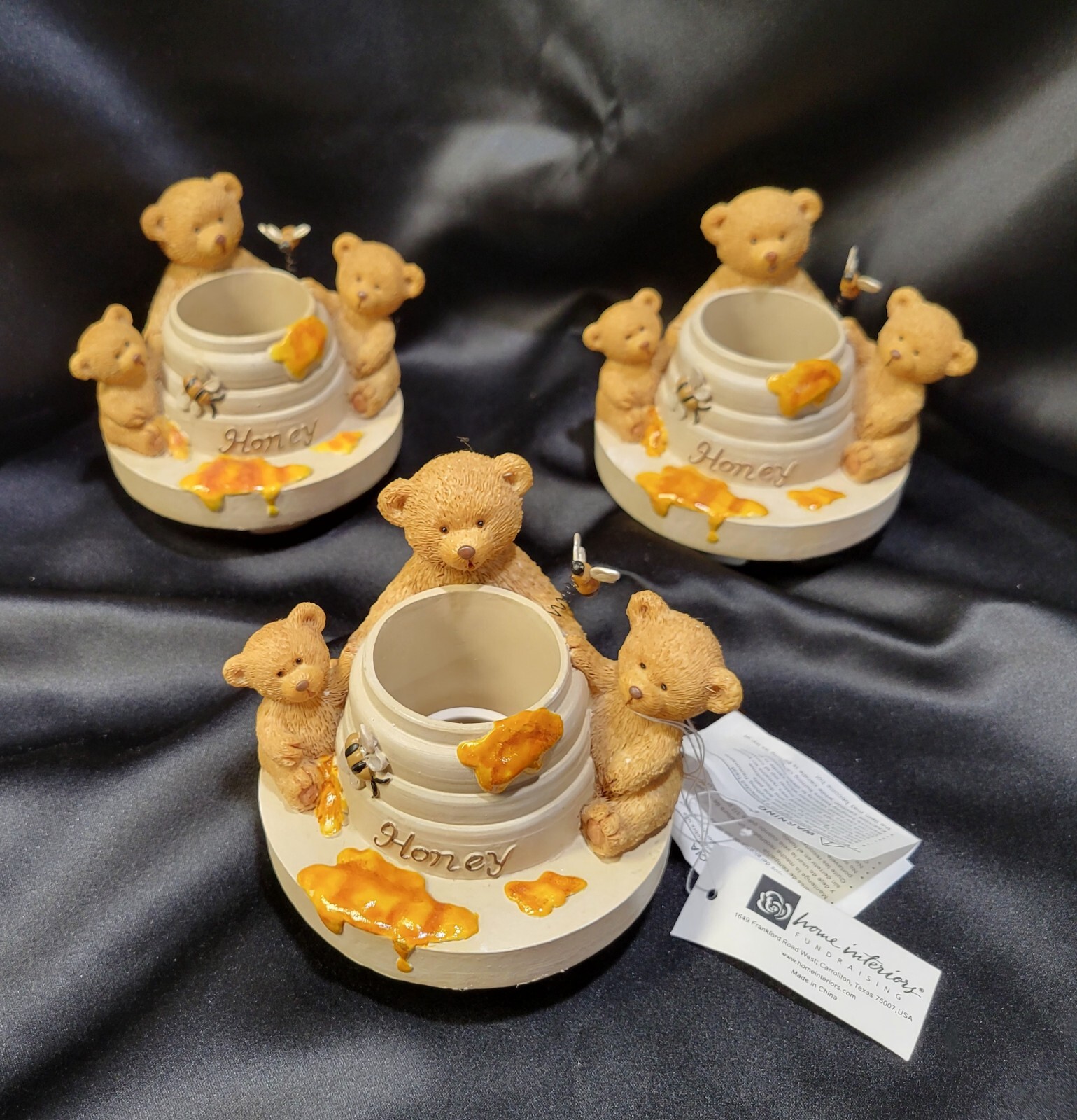 Home Interiors & Gifts Candle Capper Jar Topper Honey Bees & Bears 3