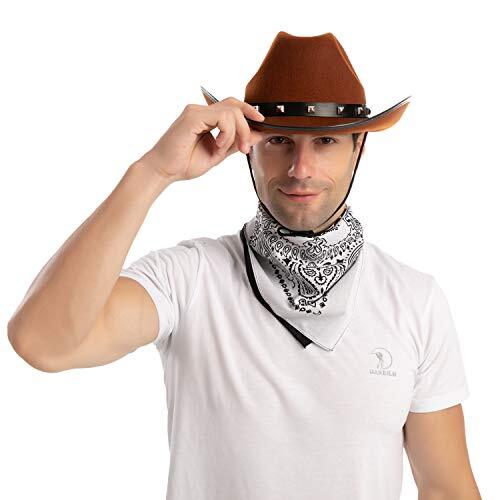Halloween Cowboy Hat and 3 Pcs Bandana for Men Kids Cowboy Costume, Brown - Bild 2 von 6