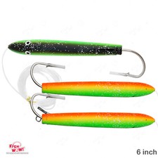3pcs 6" Fishing Cedar Plugs Rig Tuna Mahi Trolling Wood Lure 10/0 Mexican Flag