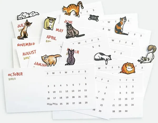 2023-die-cut-cats-desk-calendar-5-wooden-easel-is-included-ebay