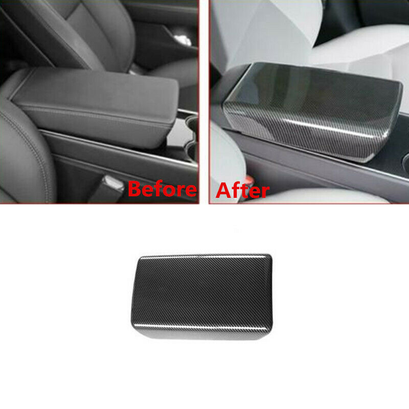 For Tesla Model 3 Y 2020-2021 Carbon Fiber Interior Armrest Box Decor Cover Trim