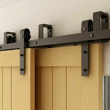 5-16FT Bypass Barn Door Hardware Track Kit Low Ceiling Bracket for Double Door