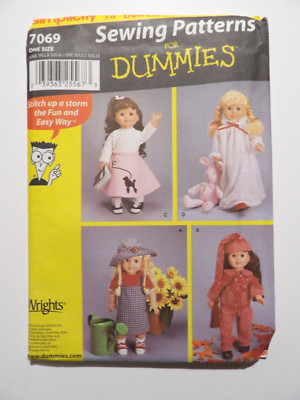 Simplicity 7069 Poodle Skirt, Nightgown, Jumper, Pants & Jacket for 18'' Dolls UC