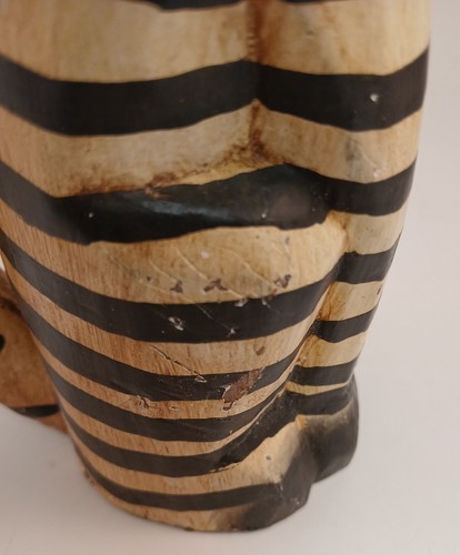 Vtg Carved Wood Hand Painted Folk Art Stripe Cat Figurine Statue Figure - Picture 8 of 18