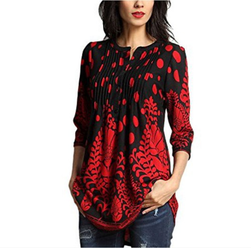 Women's 3/4 Sleeve Floral Tunic Tops Loose Blouse Button up Shirts - Picture 24 of 26