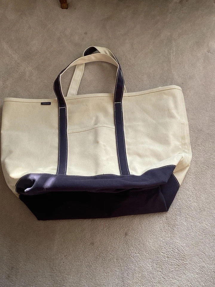 Bolso de Mano Lands End XL Lona Abierto Blanco Azul Clásico 5 Bolsillos Viaje Náutico Foto 2 de 4