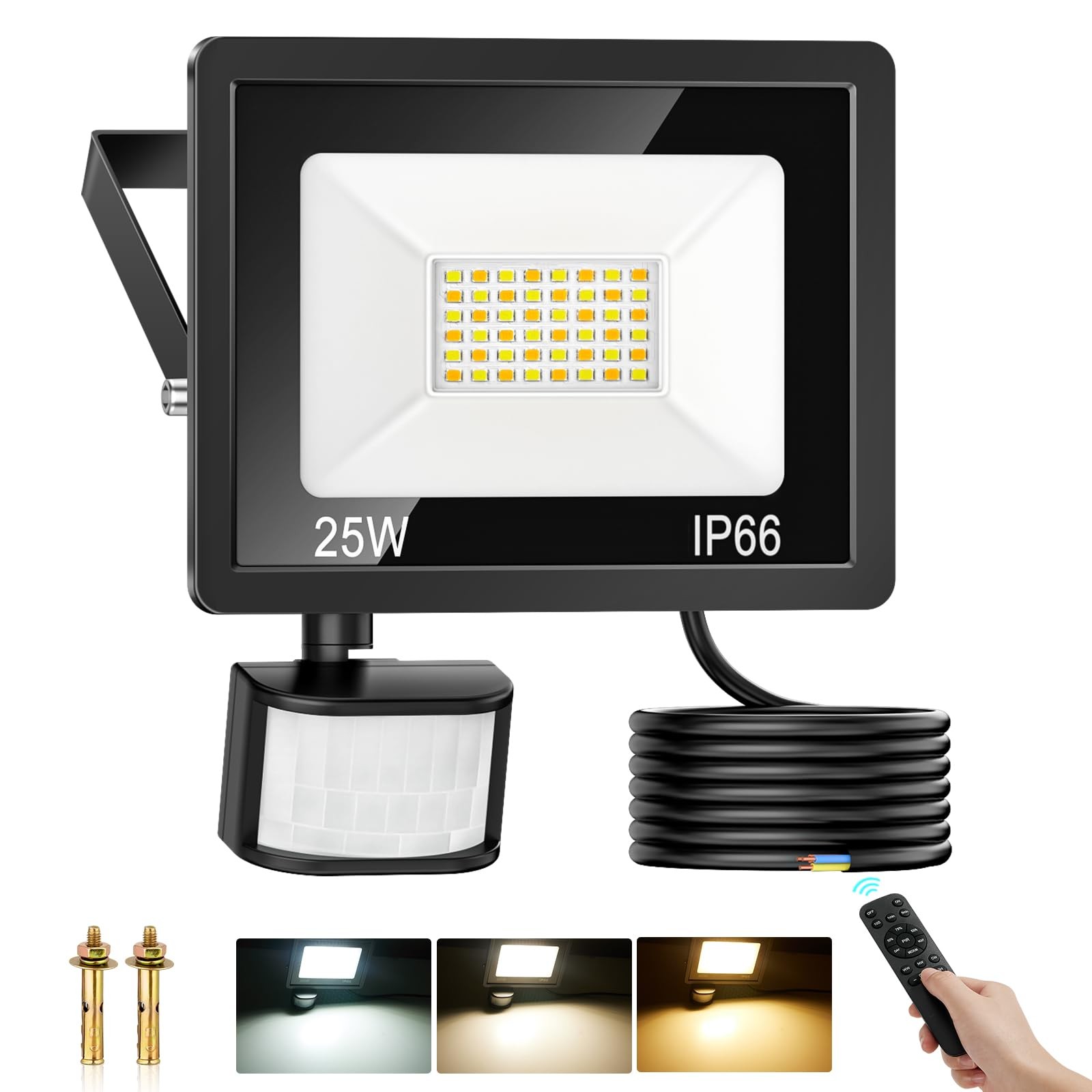 Projecteur LED extérieur 25W contre l'obscurité des entrées avec ses 3 couleurs ajustables