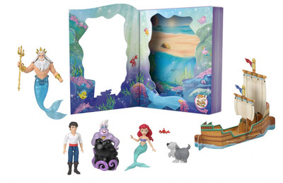 Mattel Disney Princess Toys, Ariel Mermaid Doll Story Set with 4 Small Dolls, 2 