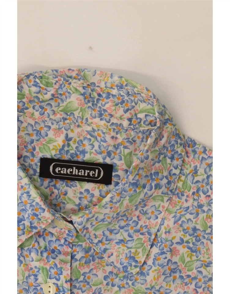 Camisa CACHAREL Mujer Reino Unido 16 Grande Azul Floral Algodón DN59 Foto 3 de 3