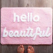 Hello Beautiful Bath Mat Light Pink Cute Bathroom Rugs for Girls Gorgeous Girl