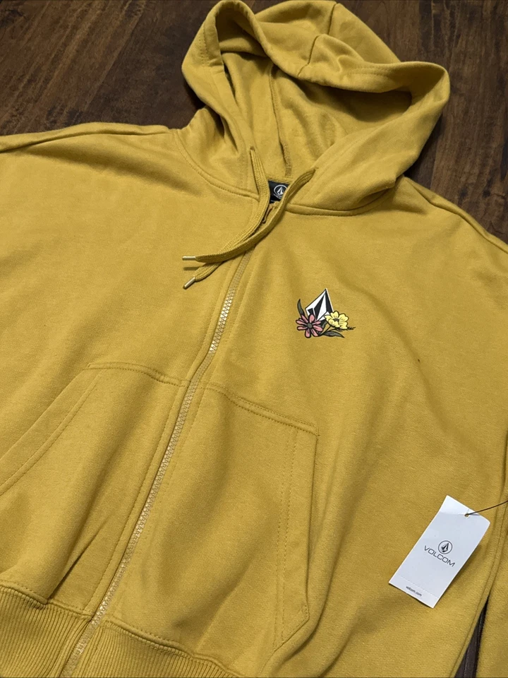 NWT Volcom Hoodie Get Up Zip Logo Recycled Sweatshirt Skater Women’s Medium. F5 - Image 2 of 4
