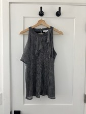 Nine West Silver Metallic Ruffle  Blouse Women’s M | Sleeveless Shimmer Flowy