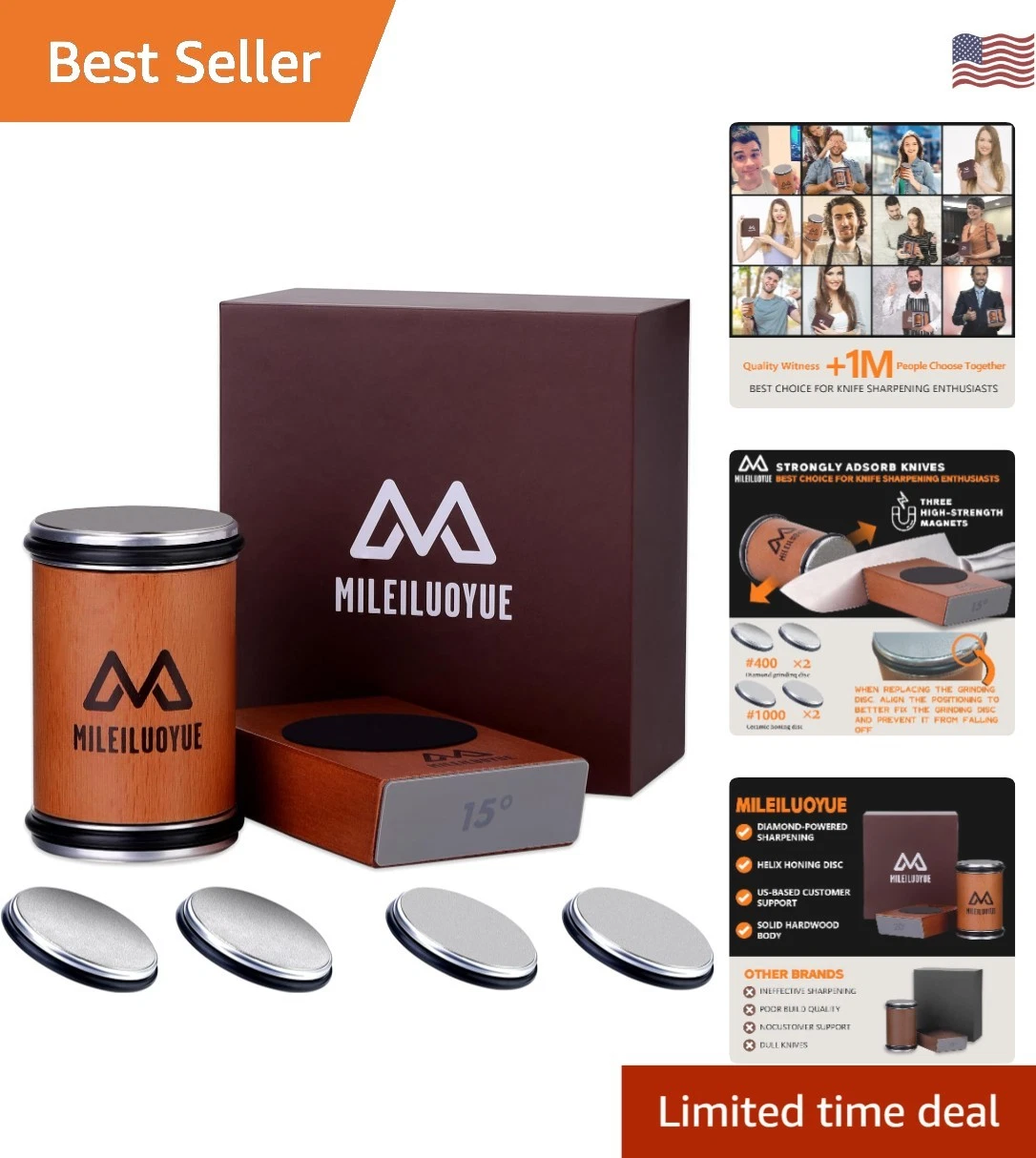 Ceramic Rolling Knife Sharpener Kit with 15° & 20° Angles - Perfect Gift