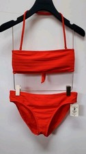 Vintage Klein Ribbed Bandeau Bikini Set Red Strapless High Leg Size 10 NWT Chic