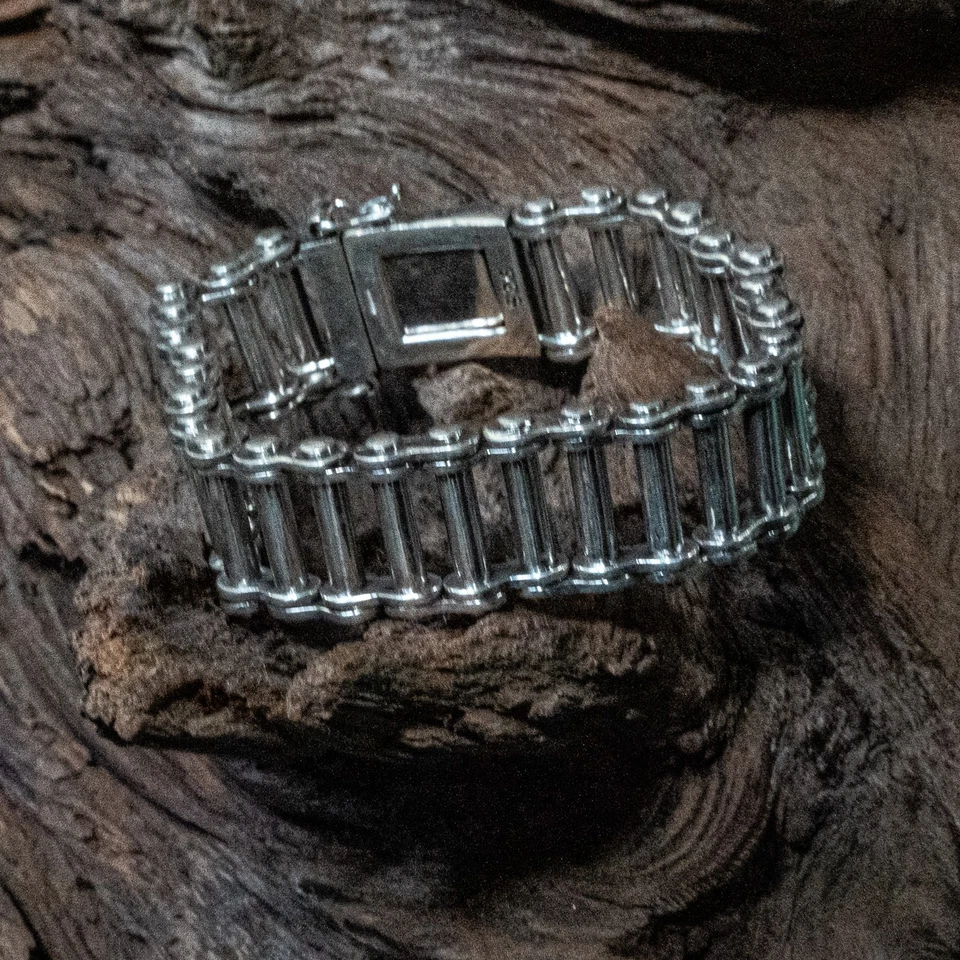 23mm Bike Chain Bracelet .925 silver bangle biker viking rock gothic metal