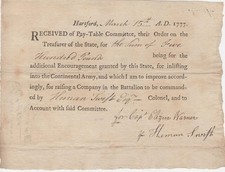1777, General Heman Swift, signed encouragement for raising a company, E. Warner