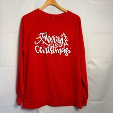 Merry Christmas Red Graphic Sweatshirt Holiday Raglan Long Sleeve Small
