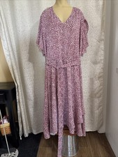 Bloom Chic  Rose Colored Dotte Maxi Long A- Line Flutter Sleeves Dress Sz 28