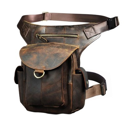 Mens Leather Messenger Shoulder Bag Motorcycle Tactic Belt Waist Pack Pouch D...