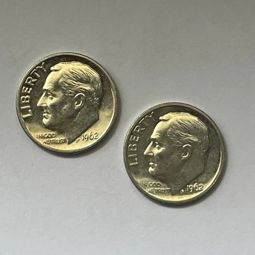2 SILVER FLAWLESS UNCIRCULATED 1962 ROOSEVELT DIMES UNITED STATES TREASURY MINT