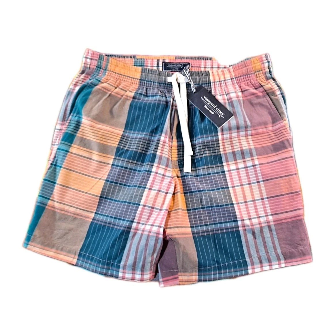 Vineyard Vines Men's Madras Cotton Novelty Shorts Cayan Plaid 7" Ins M/34" NWT
