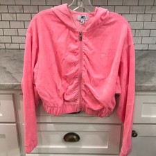 Juicy Couture Hoodie Womens Size Medium Pink Velour Jacket Cropped Track