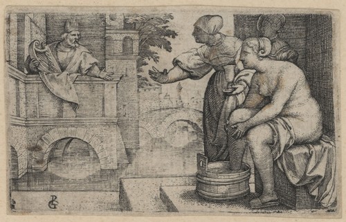 Georg Pencz Kleinmeister David und Bathseba Kupferstich 16. Jhd. Altes Testament - Bild 2 von 5