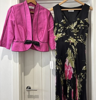 Condici Anlass Brautmutter/Bräutigam Kleid Jacke Größe 10 UK Seide schwarz pink