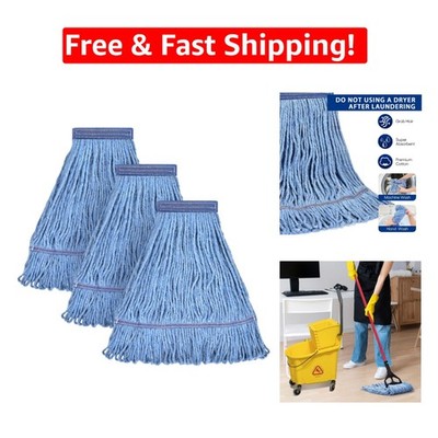 Universal Fit Heavy Duty Mop Head Refill - 3 Pack Blue Cotton Cleaning Heads