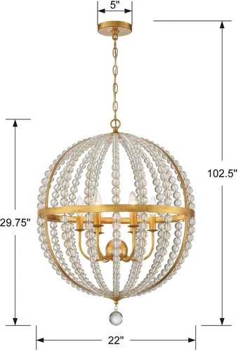 Crystorama Lighting Group ROX-A9006 Roxy 6 Light 22"W Pendant - Gold - Picture 10 of 12