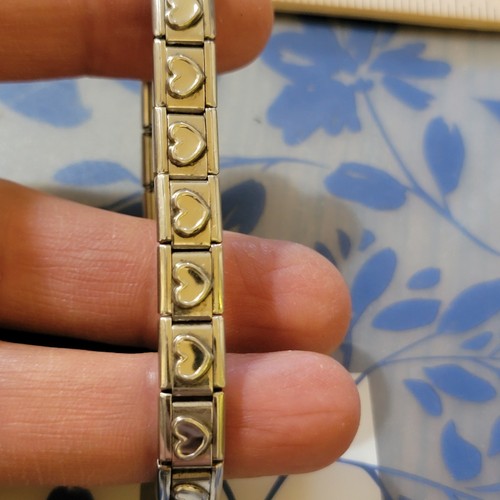 Stretchable Roma Stainless steel Italian charm bracelet featuring heart links