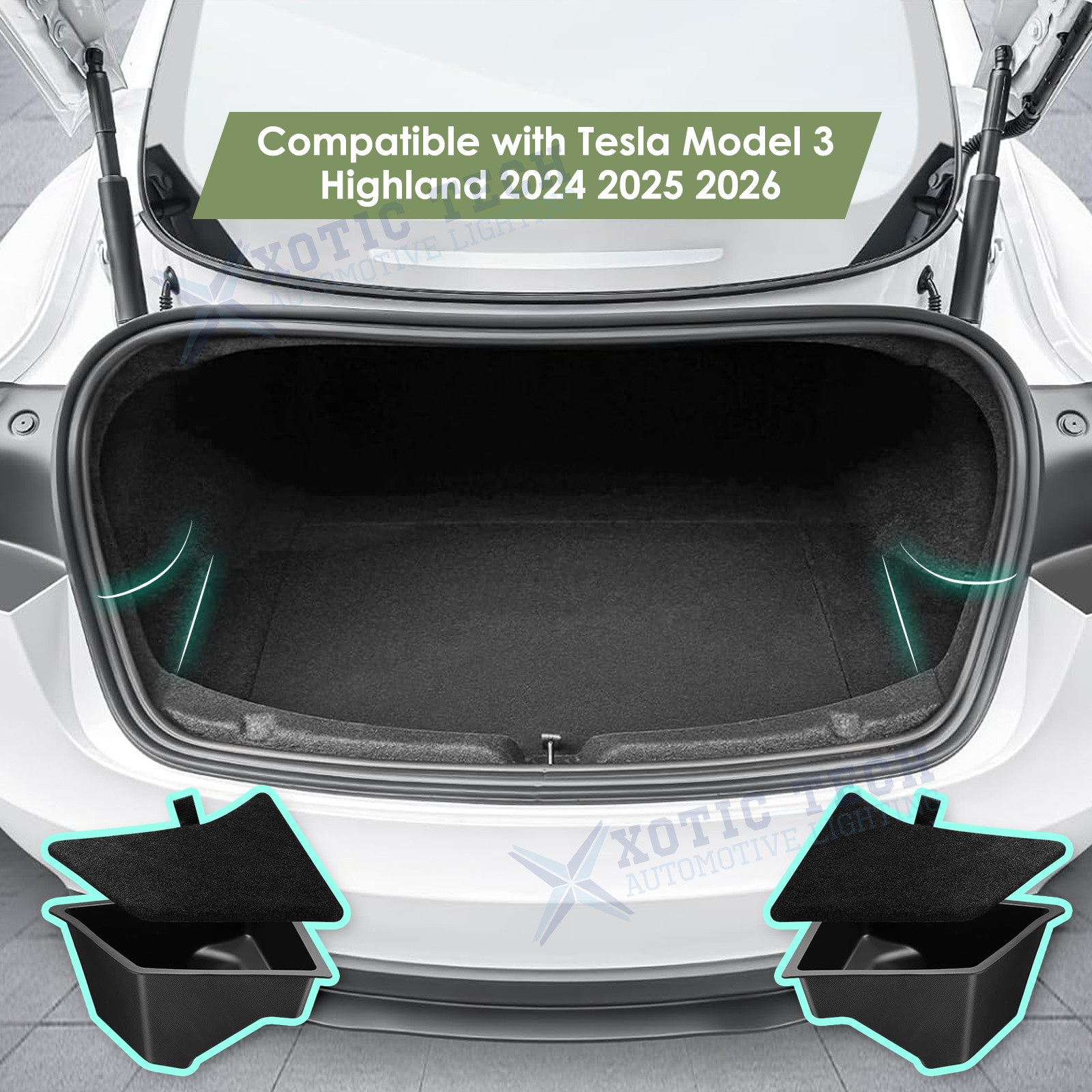 Trunk Cargo Side Storage Organizer Bins Pocket Box for Tesla Model 3 Highland