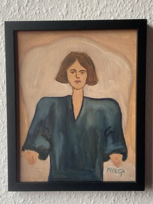 Modernes abstraktes figuratives Ölgemälde Portrait Frau Leinwand gerahmt signiert