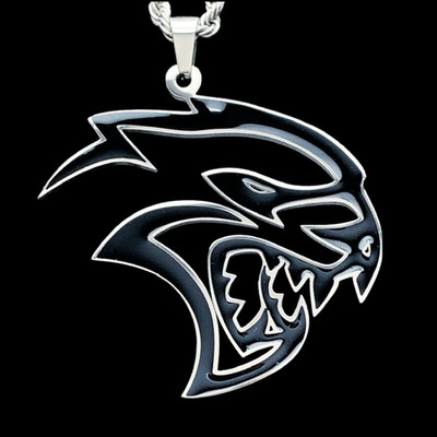 Dodge Hellcat Necklace Black Stainless Steel Pendant & Steel Chain SRT Badging