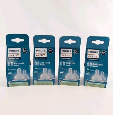 (Lot of 4) Philips Avent Medium Flow 3m+ Anti-Colic Baby Bottle Nipples 2 Pack