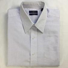 Club Room Mens Shirt 16 1/2 White Purple Check Long Sleeve Casual Dress Utility