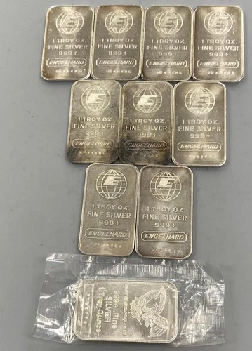 10 Engelhard 1ozt .999+ Fine Silver BARS mixed designs  L24495