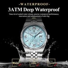 Herren Uhr Edelstahl Quarz 3BAR Wasserdicht Leuchtend Datum Luxus Box