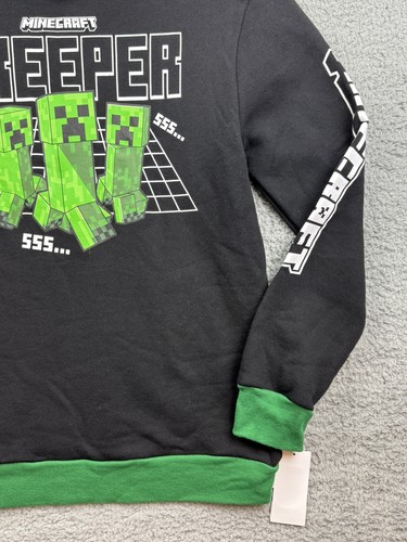 Boy's Size XL Minecraft Creeper Fleece Crewneck Pullover Sweatshirt Green/Black - Picture 4 of 7