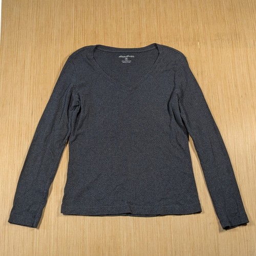 Eddie Bauer grau Langarm Lagenlook V-Ausschnitt T-Shirt Baumwolle Freizeit Damen Medium