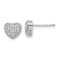 Sterling Silver Rhodium-plated Pave Cubic Zirconia Heart Post Stud Earrings
