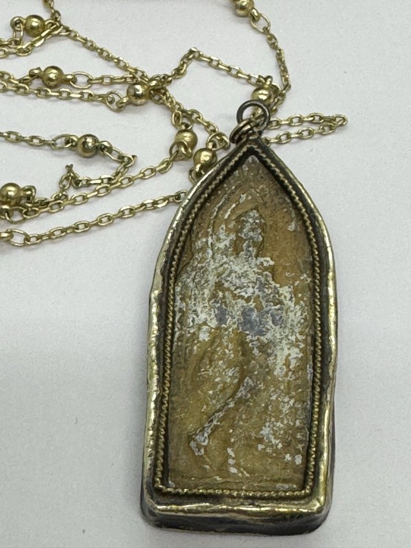 Vintage Phra Buddha Amulet Necklace Endless 33” Station Ball Bead Chain