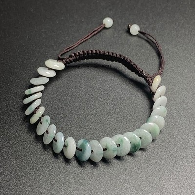 Natural Grade A Jadeite Flat Round Jade Bracelet Spotted-Green Jade Bracelet