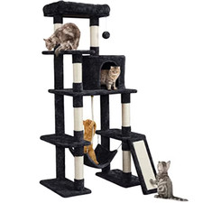 63In Multi-Level Cat Tree with Sisal-Covered Scratching Posts Condo Black Indoor