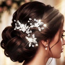 Silver Pearl Flower Wedding Hair Pins Crystal Bridal Pieces Accessories