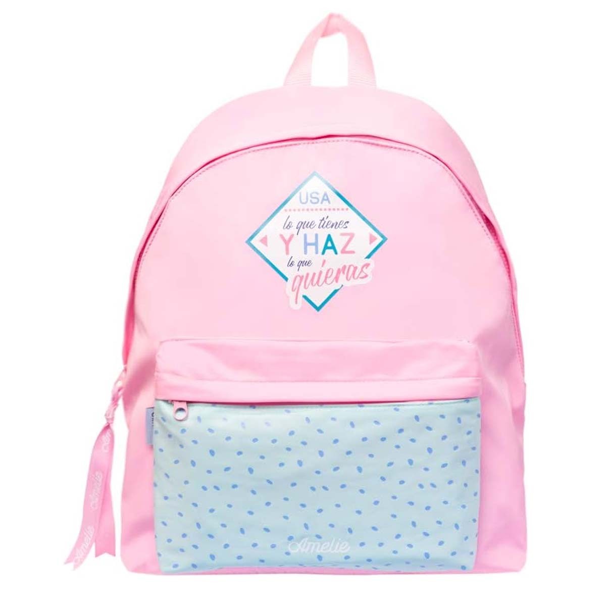 Sac à dos scolaire 2 compartiments Amélie en polyester rose pastel
