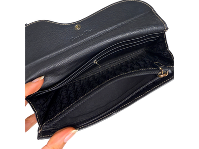 Christian Dior Women Saddle Long Black Gaucho Leather Wallet Made
