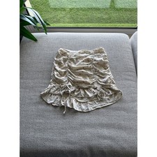 Wild Fable Floral Ruched Mini Skirt Cream Pink Ruffle Hem Drawstring Womens M