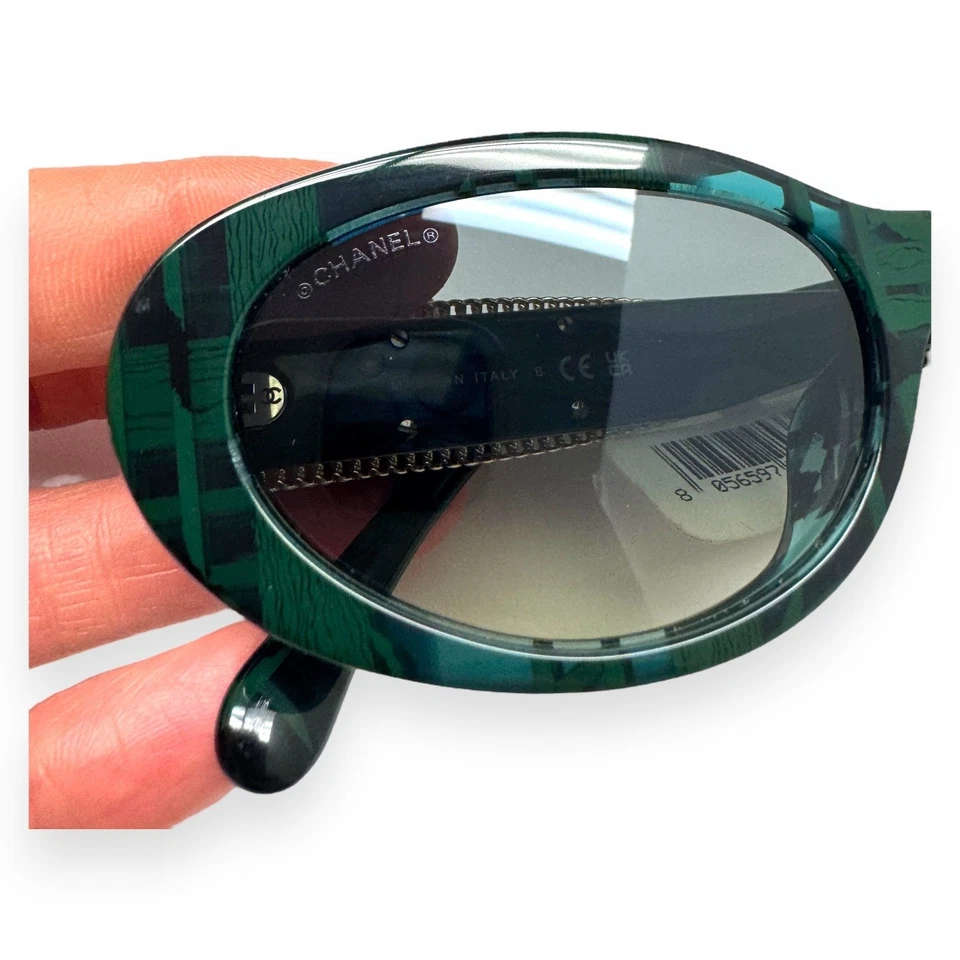 Gafas de sol Chanel verde gris abstractas a cuadros doradas CC ch5515A 1666/71 con estuche Foto 4 de 4